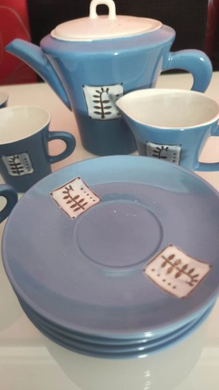 Juego de café azul 6 tazas + azucarero