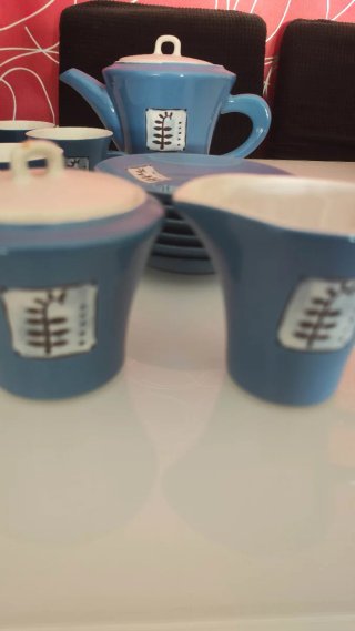 Juego de café azul 6 tazas + azucarero