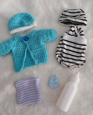 Ropita Reborn 20cm: Conjunto Azul y Rayas