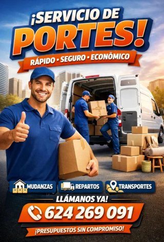 Portes, mudanzas, limpiezas, escombro, desmontaje.