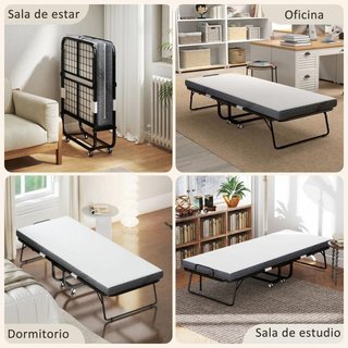 Cama Plegable 90x200 con Colchón 10cm y Ruedas