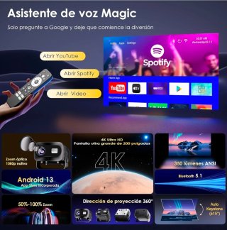 Proyector con WiFi 6 Support 4K 1080P