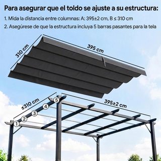 Techo Repuesto Cenador 4x3m Retráctil 8 Orificios