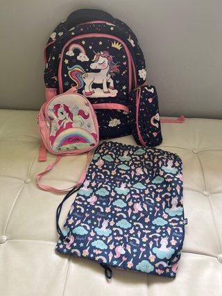 Pack Mochila, Estuche y Bolsa Unicornio