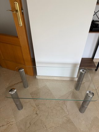 Mesa de centro cristal y metal