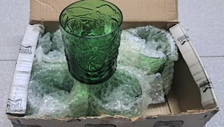 6 Vasos Cristal Grabados Verdes