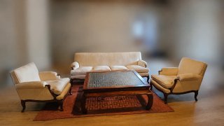 Tresillo inglés tela y madera