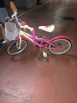 Bicicleta infantil rosa y blanca