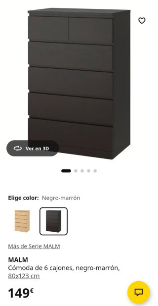 Cajonera MALM Ikea 6 cajones negro-marrón.