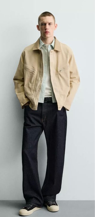Cazadora Zara Beige Denim Algodón Talla XL