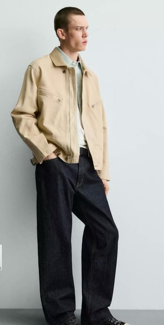 Cazadora Zara Beige Denim Algodón Talla XL