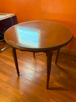 Mesa redonda madera y cristal