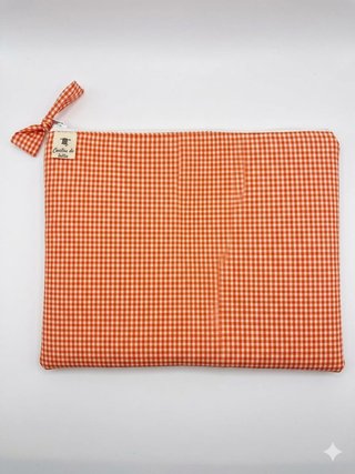 Funda portátil cuadros naranja Costuras de bolitas