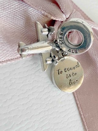 Pandora Charm Avión y Luna Azul Plata