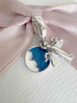 Pandora Charm Avión y Luna Azul Plata