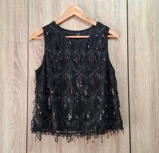 Top negro flecos lentejuelas NUEVO Talla L