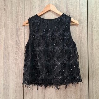 Top negro flecos lentejuelas NUEVO Talla L
