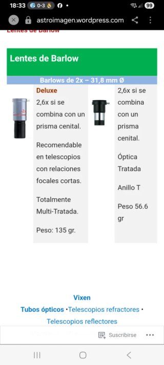 Lente Barlow 2X 31.7mm