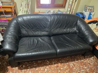 Sofá de Piel Negra 3+2 Plazas