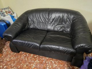 Sofá de Piel Negra 3+2 Plazas