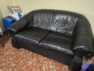 Sofá de Piel Negra 3+2 Plazas