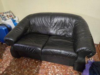 Sofá de Piel Negra 3+2 Plazas