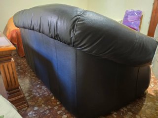 Sofá de Piel Negra 3+2 Plazas