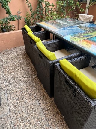 Mesa de jardín cristal y rattan