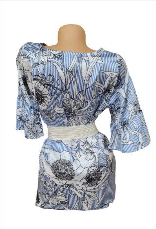 Vestido Túnica Floral Rayas Azul Talla S