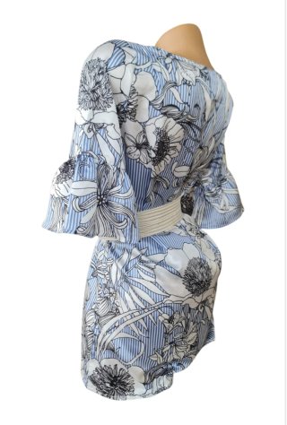 Vestido Túnica Floral Rayas Azul Talla S