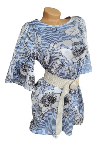 Vestido Túnica Floral Rayas Azul Talla S