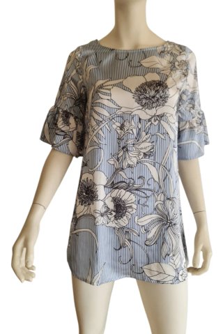 Vestido Túnica Floral Rayas Azul Talla S