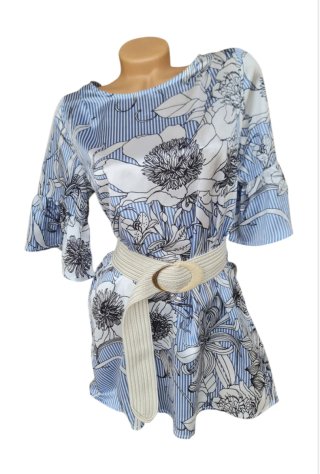 Vestido Túnica Floral Rayas Azul Talla S