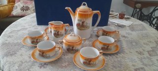 Juego de café vintage porcelana naranja