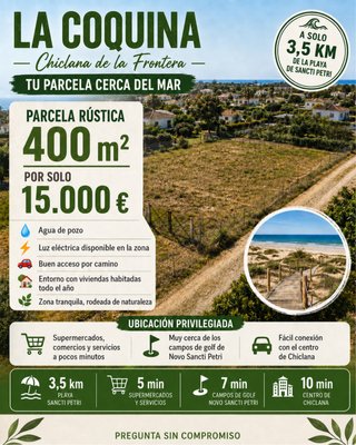 Parcela rústica de 400 m² en La Coquina – Chiclana