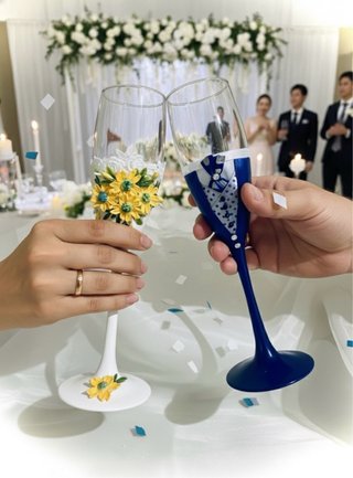 Copas de boda. Vestido de novia