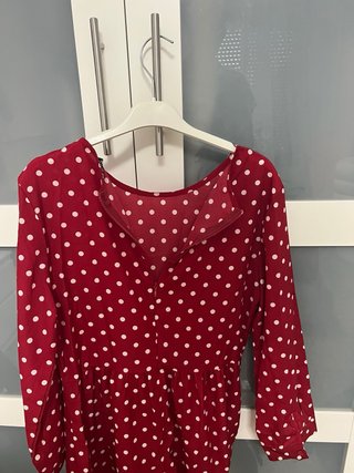 Vestido largo lunares rojo y blanco