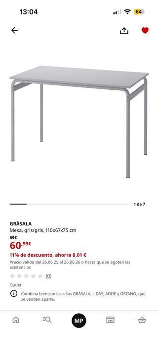 Mesa IKEA GRÅSALA gris NEGOCIABLE