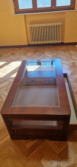 Mesa centro madera maciza color nogal elevable