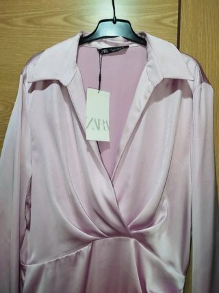 Vestido Zara Satén Rosa Talla L