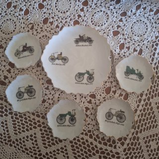 Set 6 Platos Porcelana Coches Antiguos