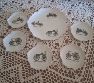 Set 6 Platos Porcelana Coches Antiguos