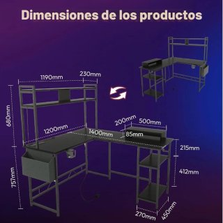 Scrivania da Gaming Angolare con Scaffali