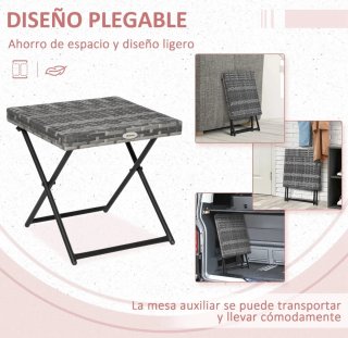 Tavolo ausiliario pieghevole in rattan e metallo