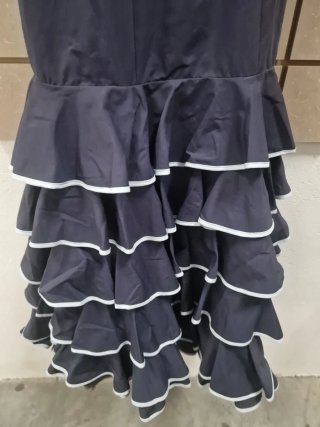 Traje de flamenca azul y azul claro con volantes