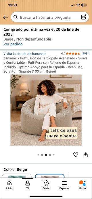 Sofa Puff Salón Terciopelo Beige nuevo