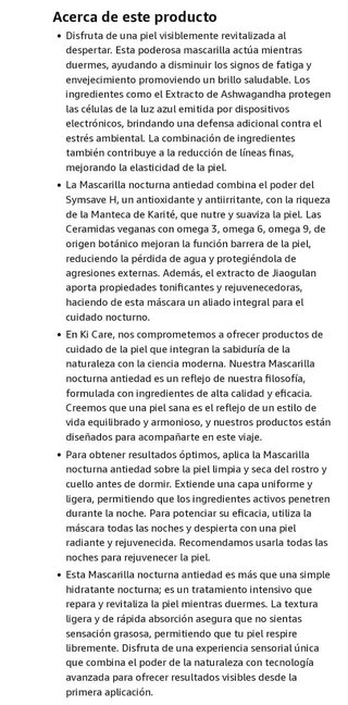 Ki Care Mascarilla nocturna antiedad.