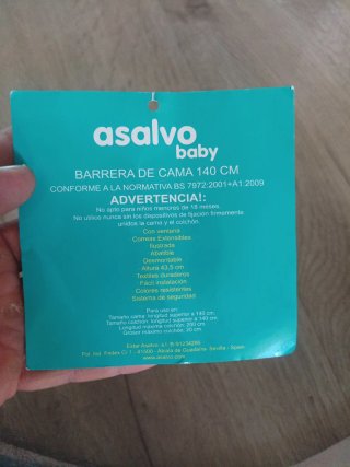 Barrera de Cama Infantil. Marca Asalvo. 44x140