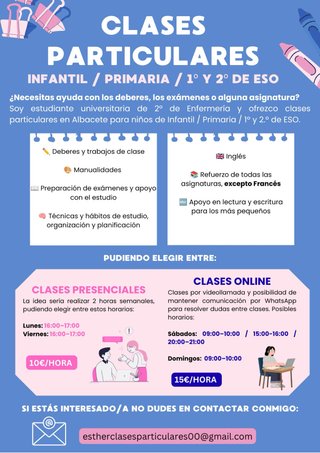 Clases particulares infantil/primaria/1º y 2º ESO
