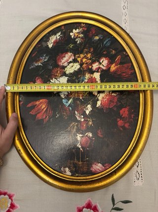 Cuadro floral antiguo pintado a mano en tabla